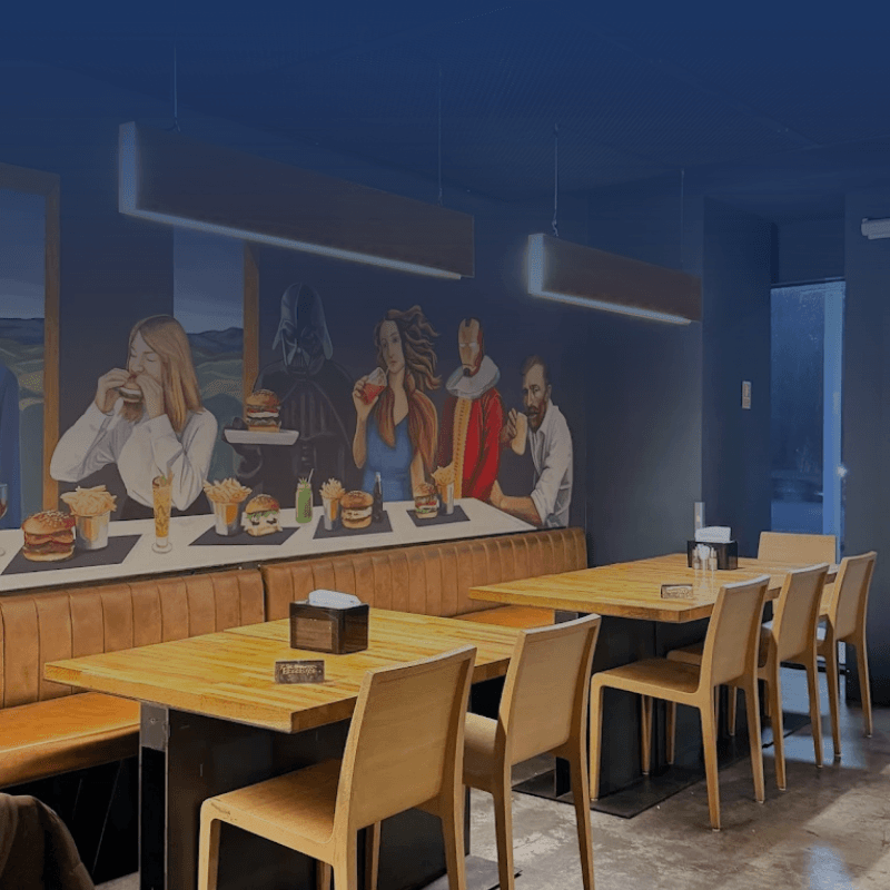 Restaurant tables prepared for a DevNights Builder's Dinner