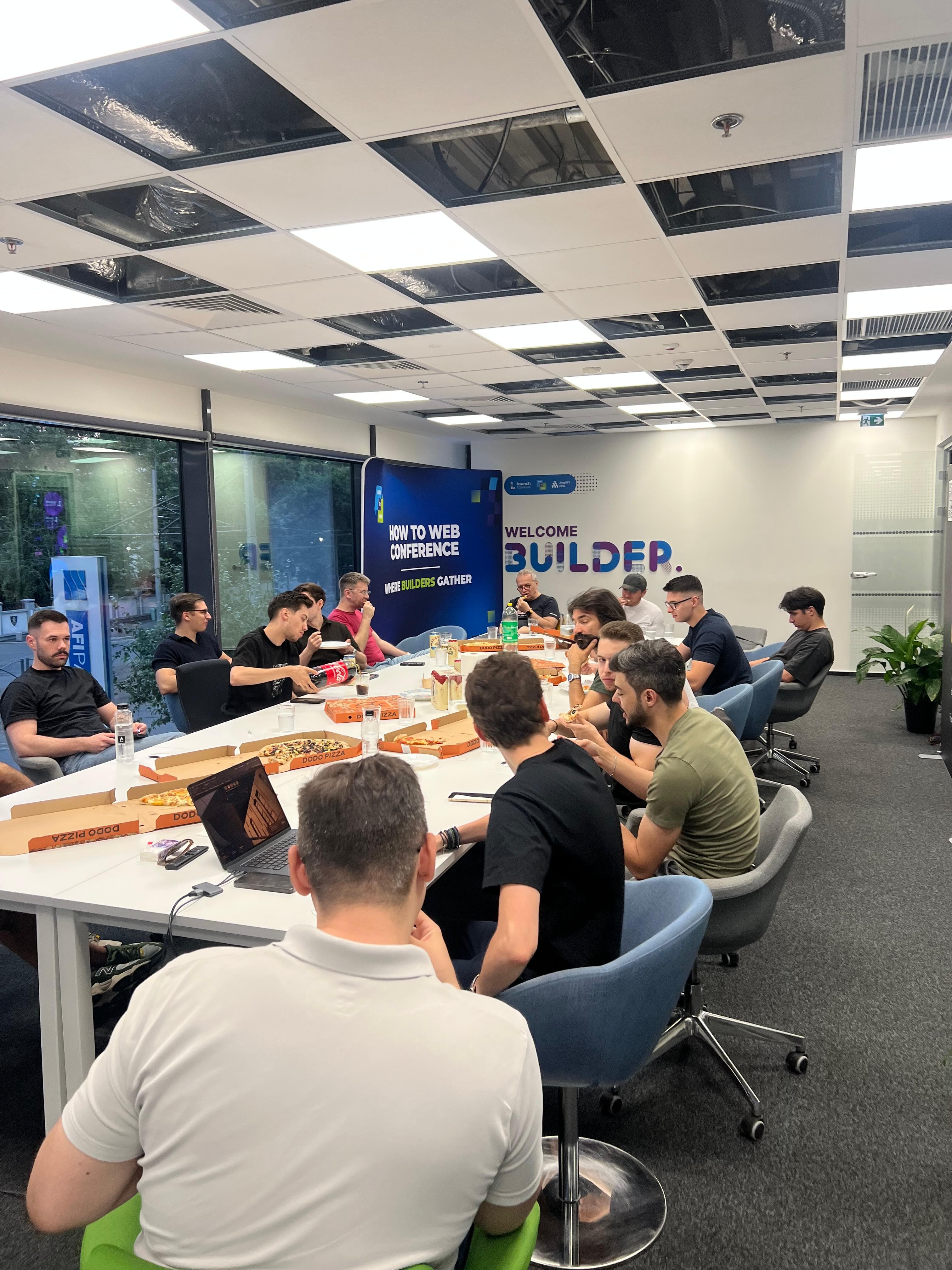 Builders talking together during a DevNights session